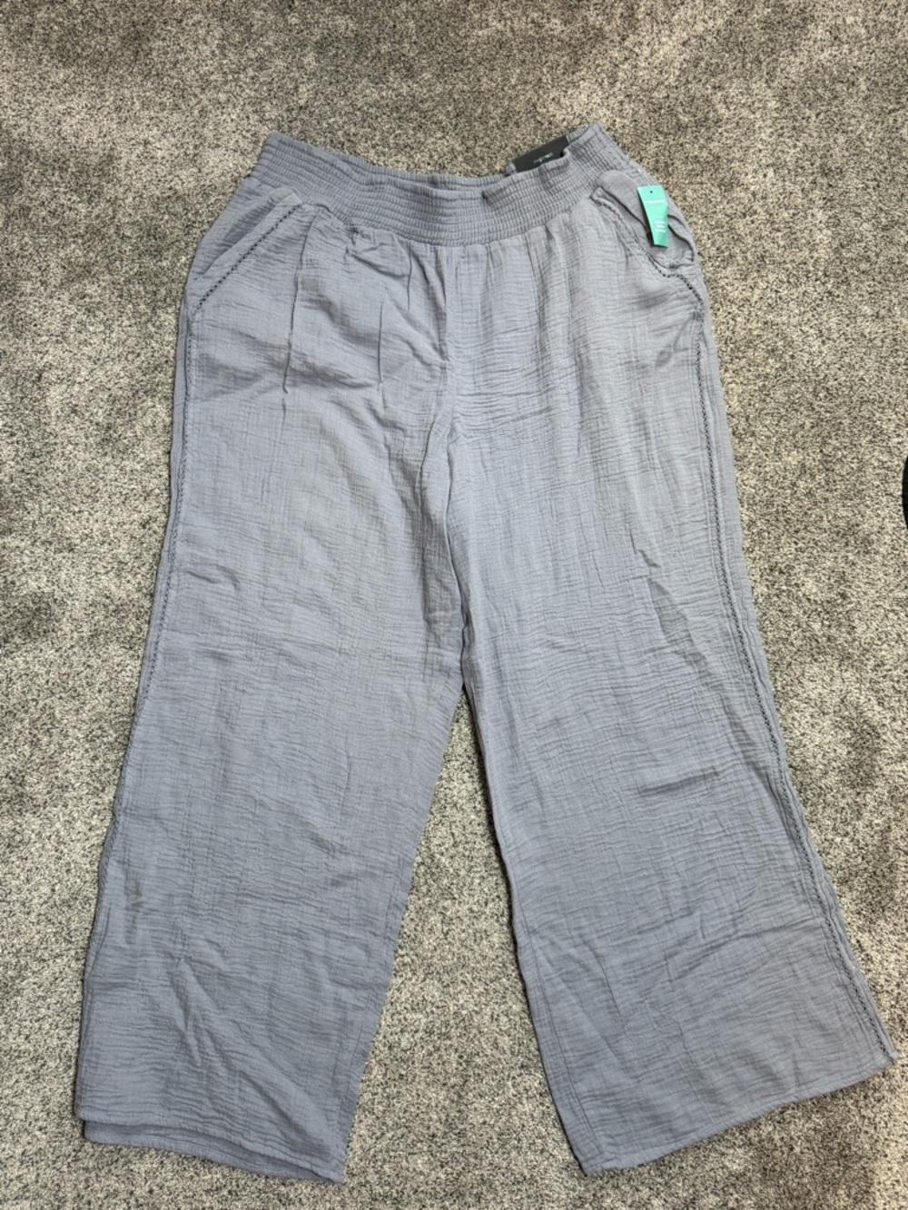 Maurices Dusty Blue Wide-Leg Split-Hem Smocked Pants - Picture 2 of 3